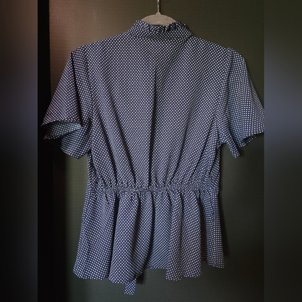 Monteau Navy White Polka Dot Blouse - Picture 3 of 6